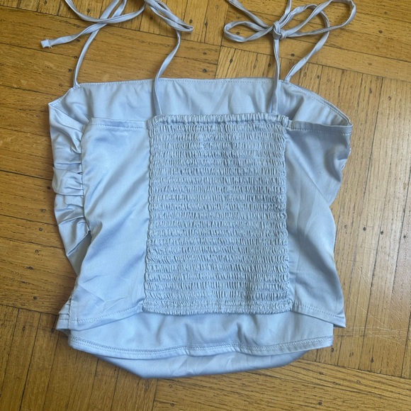 NWOT Satin blue shoulder tie top - Picture 2 of 2